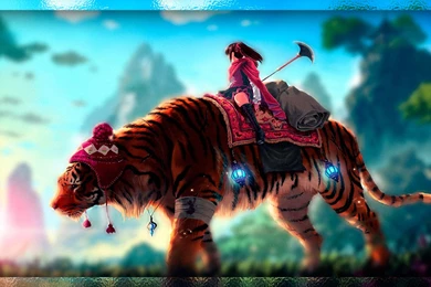 TIGER AND WARRIOR GIRL WALLPAPER