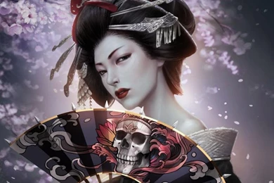 Fantasy Japanese Girl, Geisha, Kimono, Paper Fan, Skull Wallpapers ...