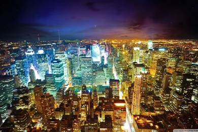 Skyscrapers: New York Lights Dark City Night Full HD For HD 16:9 ...