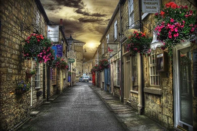Sweet Village Street Hdr Flowers Shops Other Full HD 1080p ...