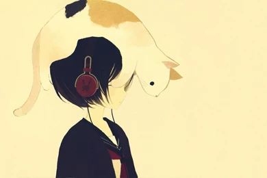 Cat On The Head Of The Girl Anime Wallpapers And Images ...