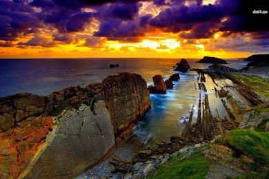Sunset Over The Rocky Coast Wallpapers   Beach Wallpapers