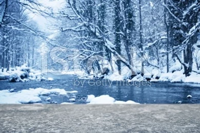 Winter Background. Stone Border And Defocused Winter Landscape On ...