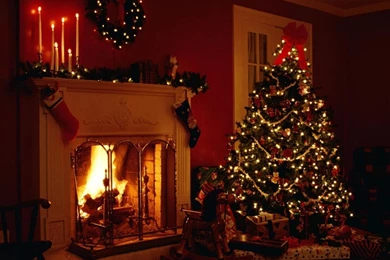 Christmas Tree And Fireplace Backgrounds – Happy Holidays