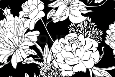 Decorative Seamless Wallpapers With White Flowers On Black ...