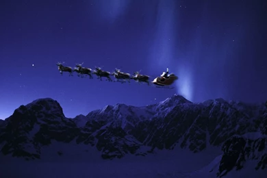 Santa's Sleigh In The Night Sky, Merry Christmas, Santa Claus ...