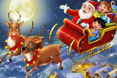 Santa In His Sleigh And Rudolph Wallpapers » WallDevil   Best Free ...