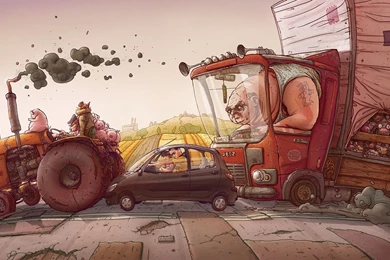 Download Wallpapers 1920x1080 Plug, Car, Tractor, Pig, Road Full HD ...