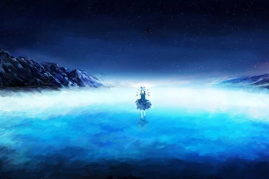 Touhou Barefoot Blue Eyes Blue Hair Cirno Dress Night Qunqing ...