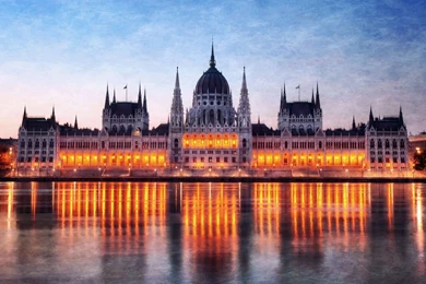 Awesome government building in budapest at dusk hd wallpaper.jpg