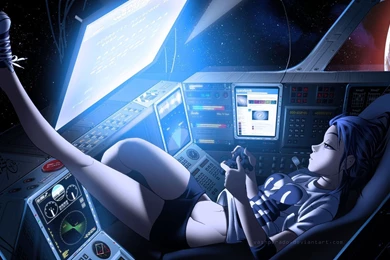 Anime Video Games Girl Space Invaders Spaceship Zero Gravity