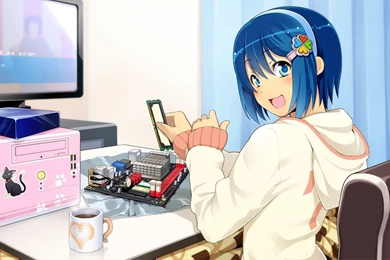 Anime, Girl, Computer, Motherboard, Ram, Monitor