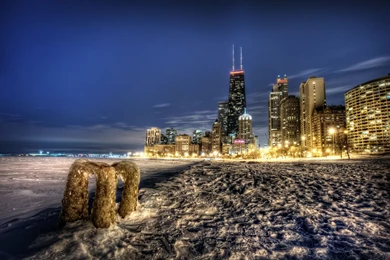 Chicago Winter Night   Wallpaper.