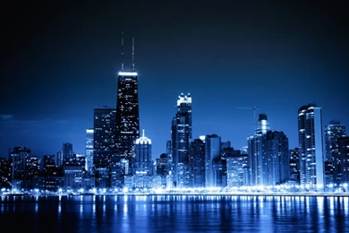 Blue Cityscapes Chicago Night Lights Urban Skycrapers Wallpapers ...