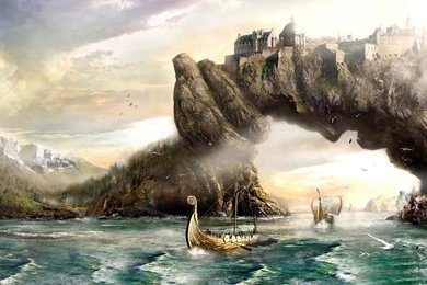 Viking Ship And The Kingdom On The Arch Wallpapers   Fantasy ...