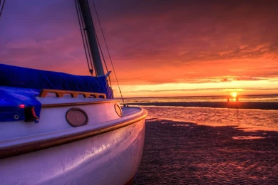 Sailing Boat On A Sunset Beach Wallpapers   Photography Wallpapers ...