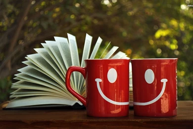 Happy Mugs And An Open Book Wallpapers   Photography Wallpapers ...