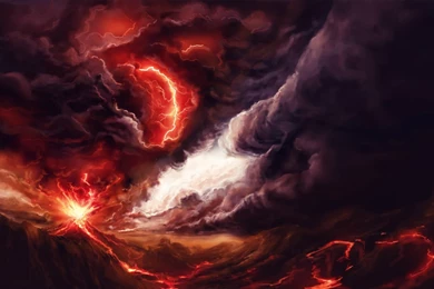 Art Volcano Explosion Fire Smoke Mountains Lightning Storm ...