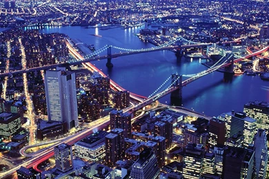 Aerial Buildings City New York Night View HD Wallpapers