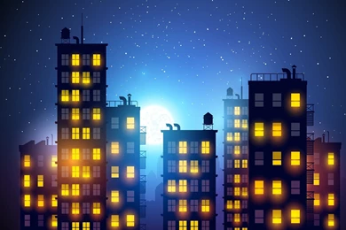 City Light Night Drawing Romance Artwork Building Vector Lights ...