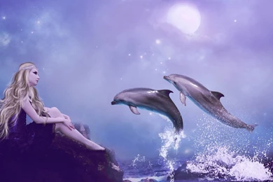 Girl And Dolphins   (