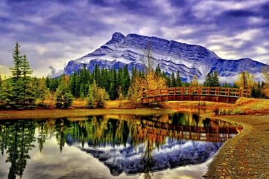 CASCASCADING POND BANFF ALBERTA CANADA WALLPAPER   (
