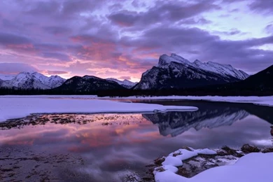 Canada, Alberta, Banff National Park, Mountains, Lake, Sky, Clouds ...