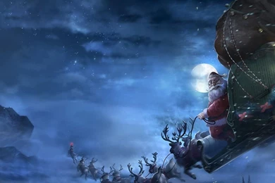 Download Wallpapers 2560x1024 Santa Claus, Reindeer, Sleigh, Flying ...