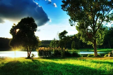 Beautiful Scenery Of Green Lake Wallpapers