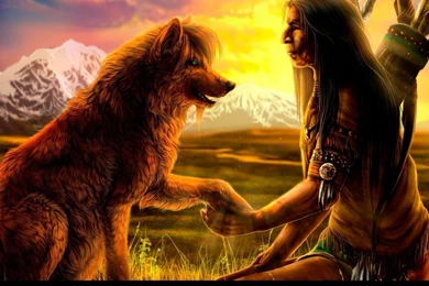 Native American With A Wolf Wallpapers Fantasy Wallpapers
