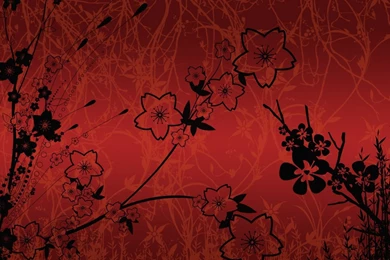 Red Flowers Silhouette Japanese Wall Prettydesign Delivered Fresh ...