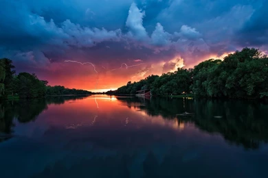 Sunset And Lightning Over The River HD Wallpapers » FullHDWpp ...