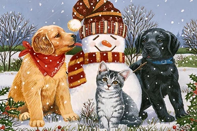 Other: Snowboy Friends F1mp Snowman Cat Painting Canine Dog ...