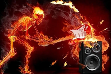 Skelet On Fire Smashing Guitar On Speaker Free Desktop Backgrounds ...
