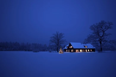 1366x768 Snow House Christmas Wallpapers
