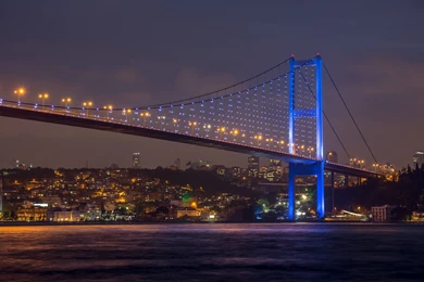 Neon Bosphorus Bridge Night Free Desktop Wallpapers