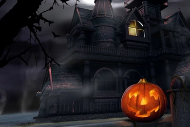 Download Wallpapers 2560x1080 Halloween, Pumpkin, Lantern, House ...