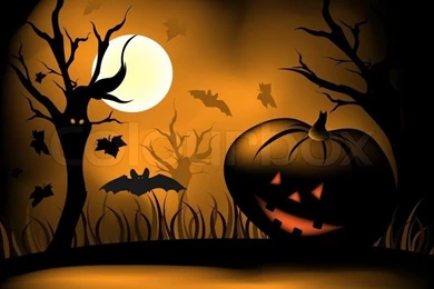 Halloween Backgrounds With Moon, Bats And Pumpkin