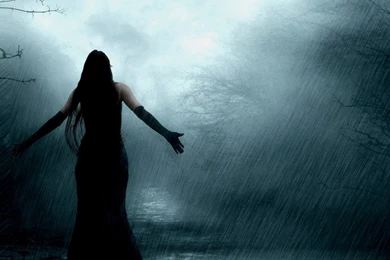 Download Wallpapers 1366x768 Girl, Gloom, Rain, Raven Laptop ...