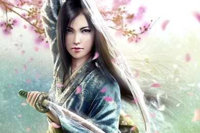 Fantasy Girl Wallpaper Floral Background Swords In Hands Beautiful Fantasy Warrior Girl.jpg