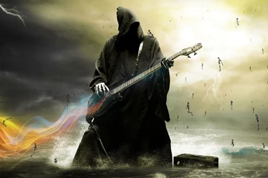 2560x1440 Death, Guitars, Guitarist, Skeletons, Sea, Dark, Artwork ...