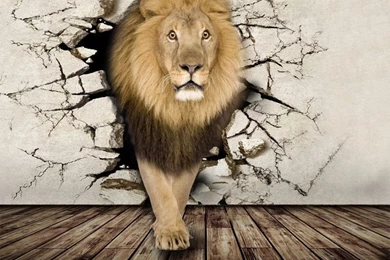 Personality Large 3D Wall Mural Wallpapers Customized Rhino/ Lion ...