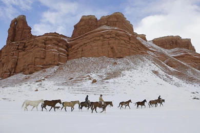 Download Wallpapers 3840x2400 Horses, Cowboys, Snow, America ...