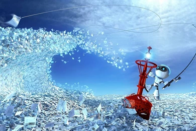 Robot Fishing In A Pile Of Papers Wallpapers 24144