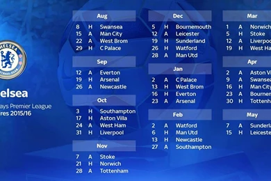 Chelsea FC Barclays Premier League 2015 2016 Fixtures Wallpapers ...