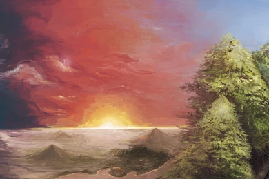 Sunset Video Games Mountains Clouds Landscapes Touhou Sun Trees ...