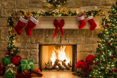 Wallpapers Christmas, New Year, Gift, Fireplace, Fire, Christmas ...