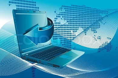 Illustration, Blue Computer On Backgrounds Of The Card Of The World ...