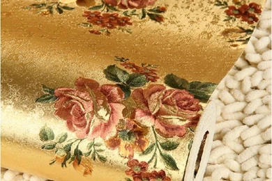 Rose Flower Gold Foil Wallpapers Gold Embossed Backgrounds Wall ...