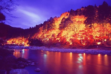 Lights in night autumn landscape   Nature Picture